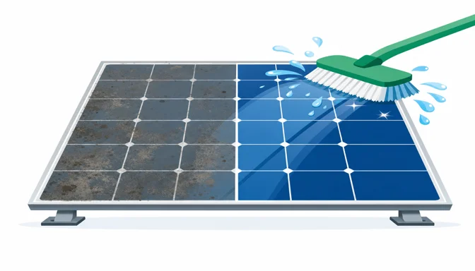 Solar-Modul zur Hälfte verschmutzt, zur Hälfte gereinigt — Kontrast verdeutlicht den Effekt einer professionellen Reinigung